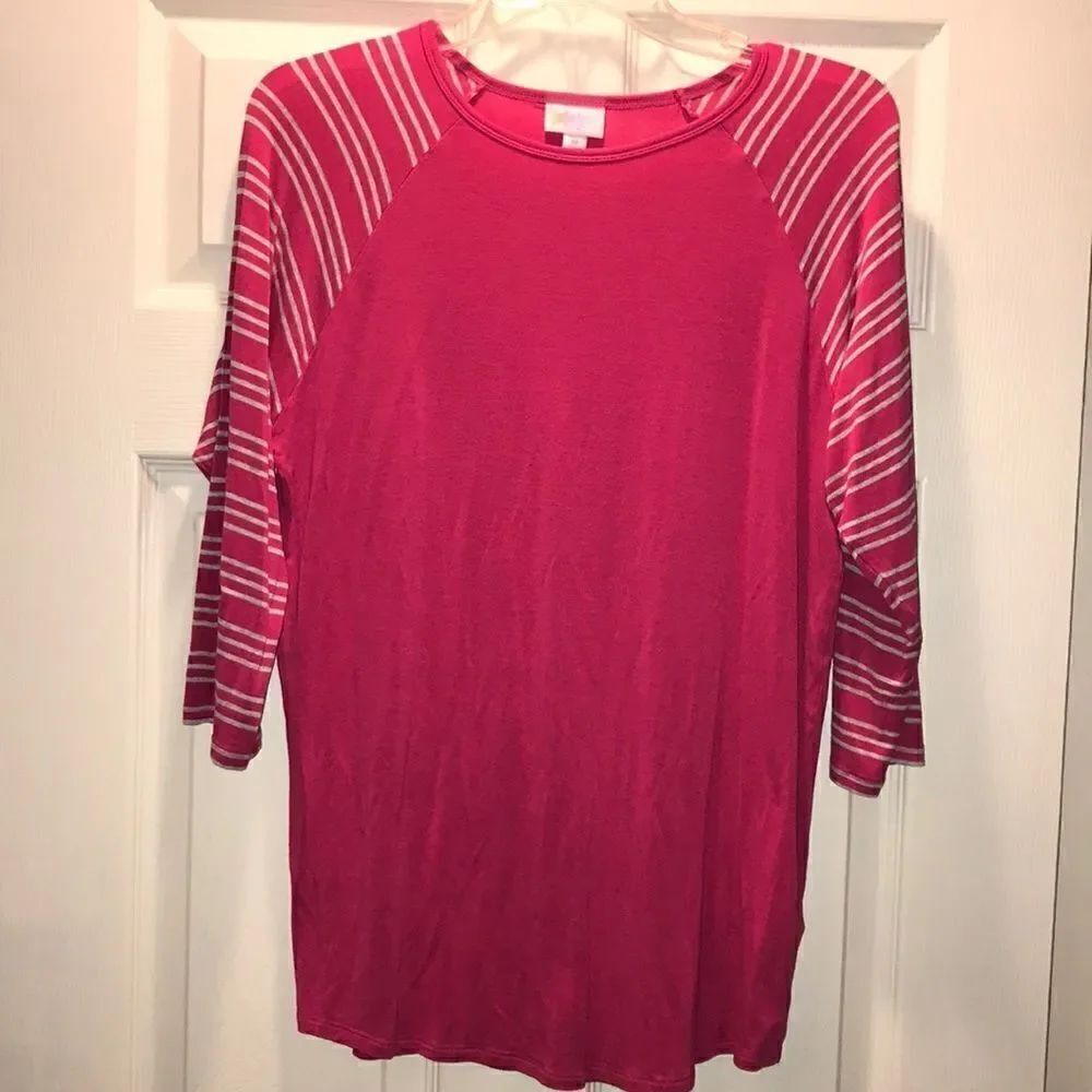 (5/$25)ย LuLaRoeโHotโPinkโStripedโsleeveโRandy